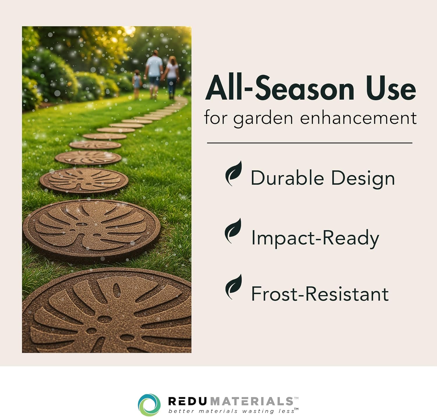 Garden Central 4-Pack 18”x18” Fake Tropical Leaf Rubber Stepping Stones, Round, Brown – Reversible Non-Slip Outdoor Faux Decorative Set for Landscaping – DIY Decor for Walkways & Yard Pathways