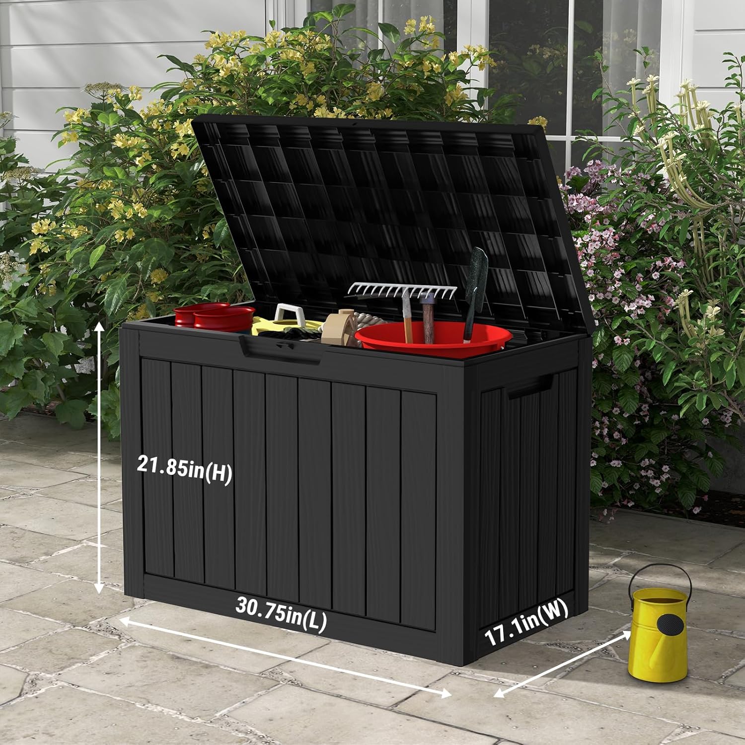 Mars Villa 45 Gallon Outdoor Storage Box, Resin Deck Box Waterproof, Storage Chest for Outside Patio Furniture Cushions, Pool Supplies, Garden Tools, UV Resistant and Weatherproof, Black