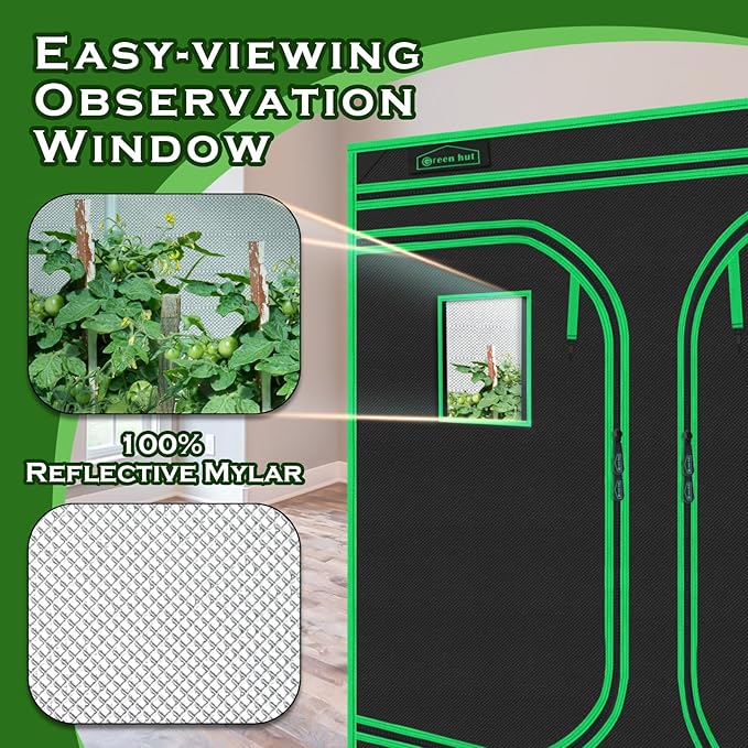 10x10 Grow Tent, 120"x120"x78" Growing Tent with Observation Window and Floor Tray for Hydroponics Indoor Plant Growing Large Grow Room