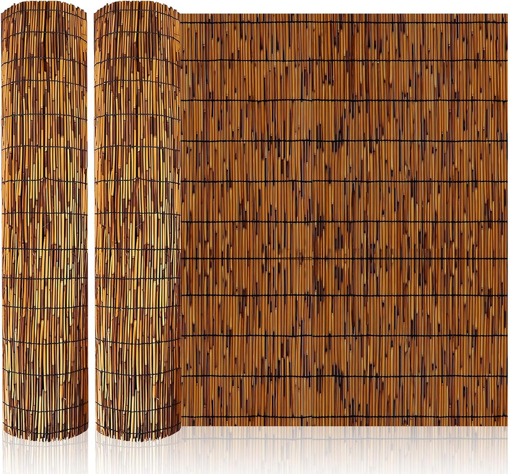 Natural Bamboo Reed Fence, 2 Pack 6FT x 16.4FT,Bamboo Fence Rolls 6 Feet High Outdoor for Garden, Decorative Fence for Outdoor Privacy Screening, Sun Blocking, Decorative Divider, Brown