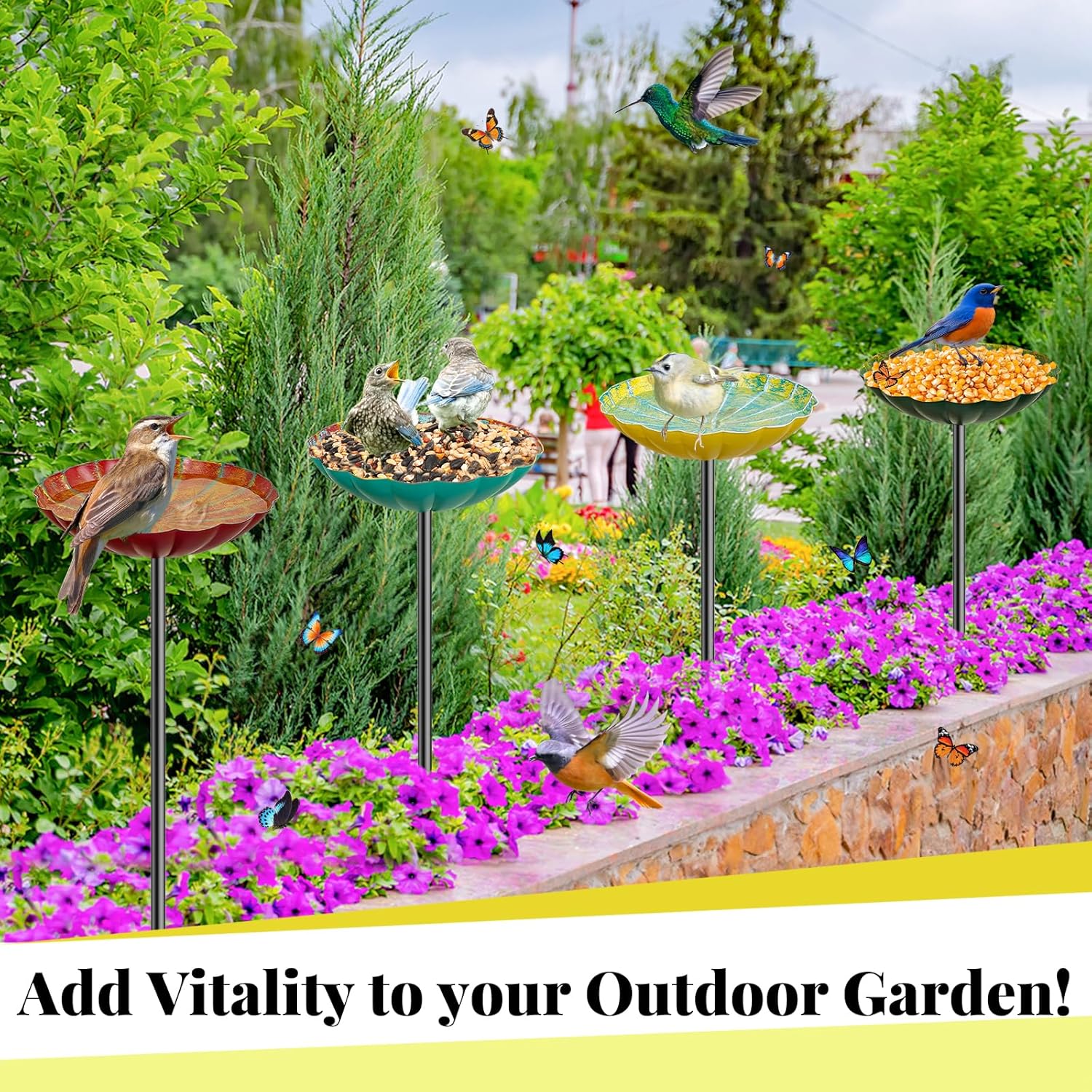 Metal Flower Bird Bath for Outside, Small Hummingbird Bath Bowl Detachable Birdfeeder Bowl Garden Decor for Outdoor Yard Lawn (4PCS-Flowers)