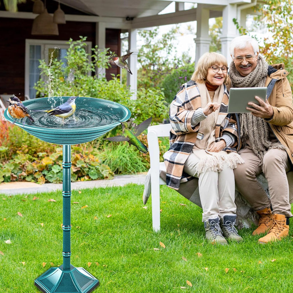 Bird Bath for Outside with Pedestal, Vintage Freestanding Garden Metal Birdbaths & Birdfeeder, Birdbaths Bowl Bird Baths for Outdoors Yard Garden Lawn Decor (Green)