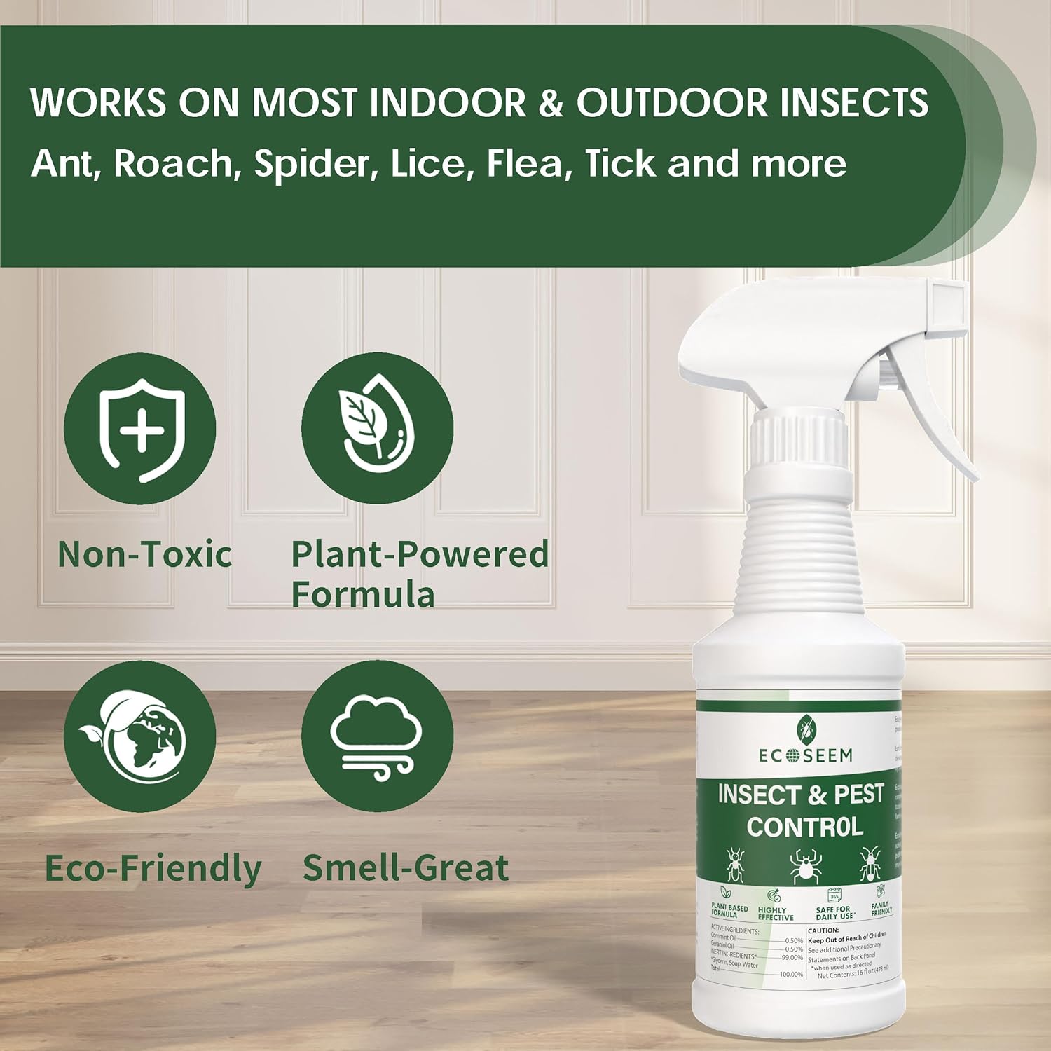 Insect & Pest Control Spray – Natural Essential - Bug Killer & Insect Repellent, Kills Ant, Spiders, Carpet Beetles, Roaches, Flies- Safe for Pets & Family, Indoor & Outdoor Use 16OZ