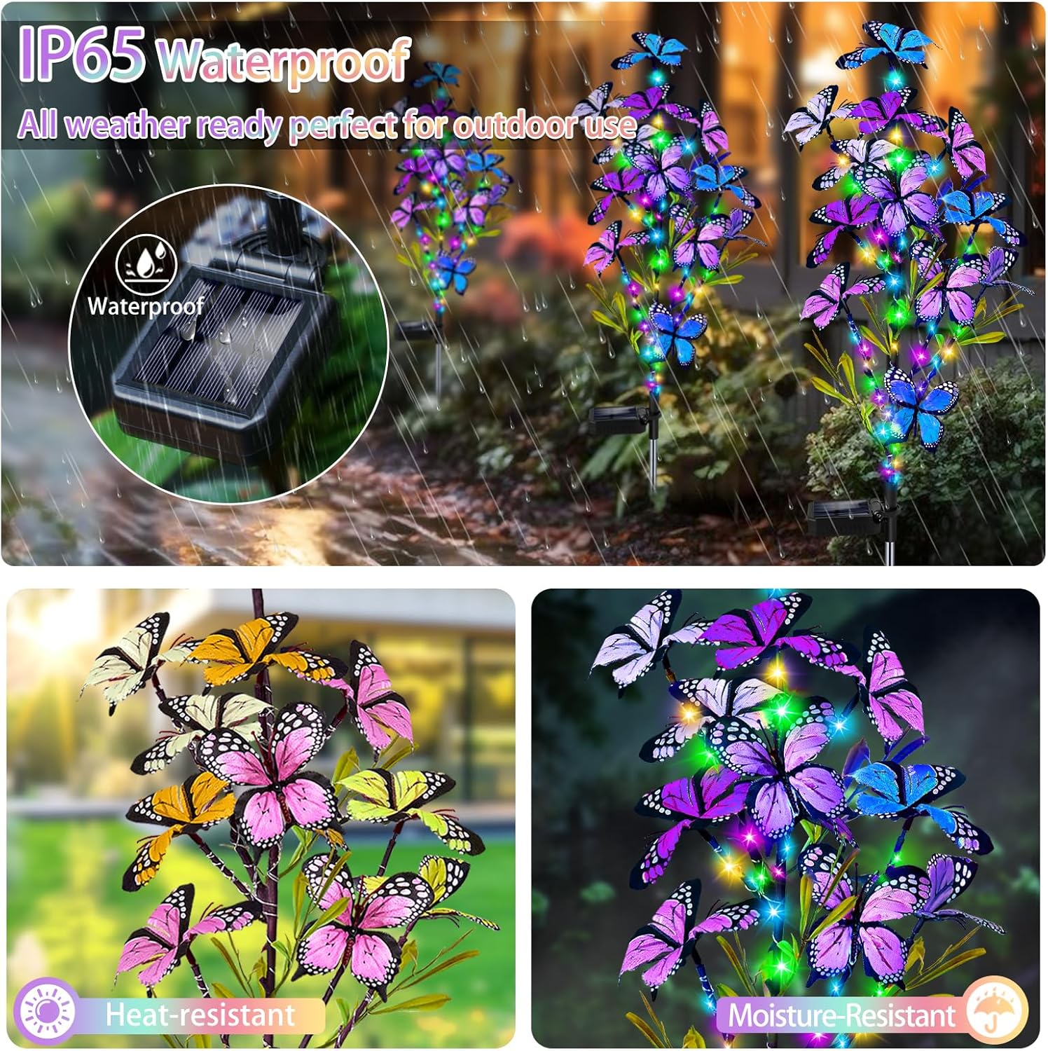 Solar Garden Lights Outdoor, Waterproof 6 Pack Solar Butterfly Lights with 60 LED 12 Butterfly Colorful Lighting for Garden Yard Lawn Outdoor Decor, Gift for Mom Women Mother's Day