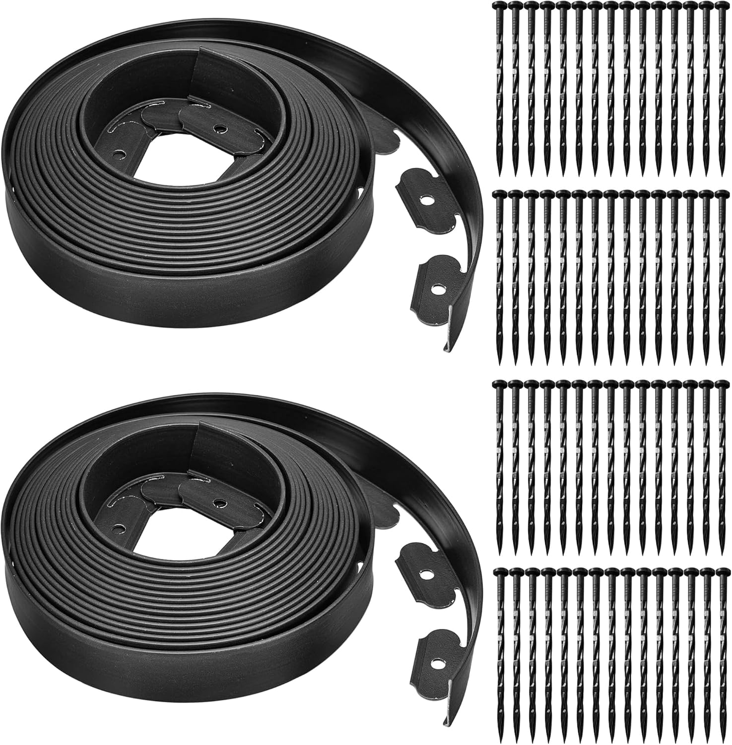 Landscape Edging Coil 66 FT, 2 Inch Tall Garden Edging Border Flexible Lawn Edging Kit with 60 Spikes, Plastic Edging for Landscaping Flower Beds Yard Pathway Paver Edging (2IN x 66FT, Black)