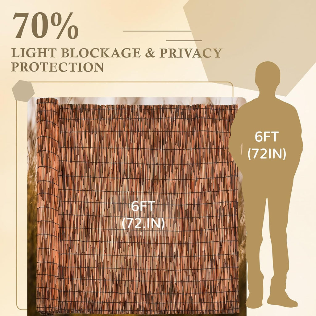 Brown 6FT X 16.4FT Reed Fencing Roll, Balcony Privacy Reed Shade Bamboo Fencing Garden Fence Border, Wind Block Sunshade Fence Screen for Outdoor Yard Patio Flower Bed Edge