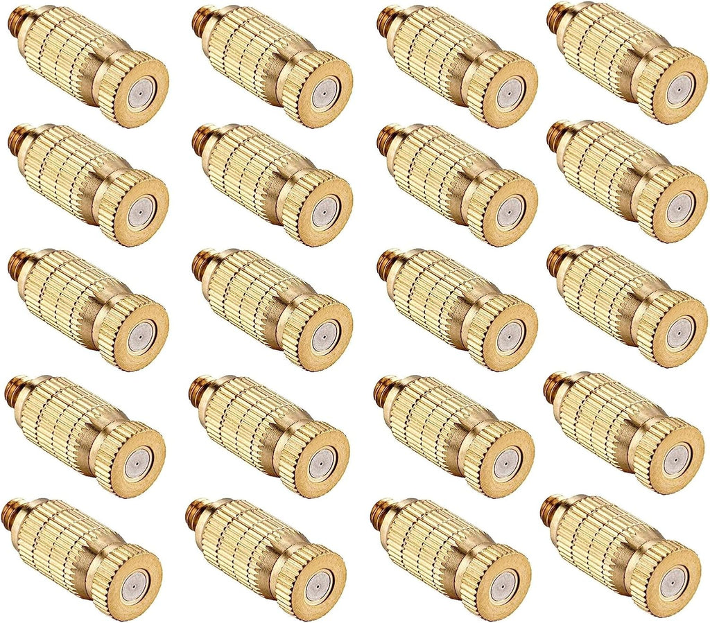 20pcs High Pressure Atomizer Nozzle Brass Misting Nozzles for Outdoor Cooling System, Landscaping, Greenhouse Irrigation, Air Humidification, Anti-Drip Fogging Spray Head(0.004"/0.1mm)
