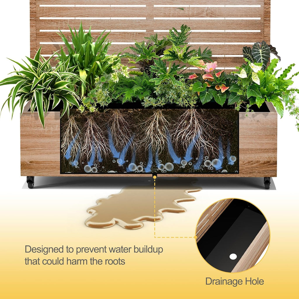 Raised Garden Bed with Trellis and Wheels,73"x35"x16" Metal Raised Garden Bed,Wood Finish Metal Planter with Climbing Trellis for Vines & Vegetables