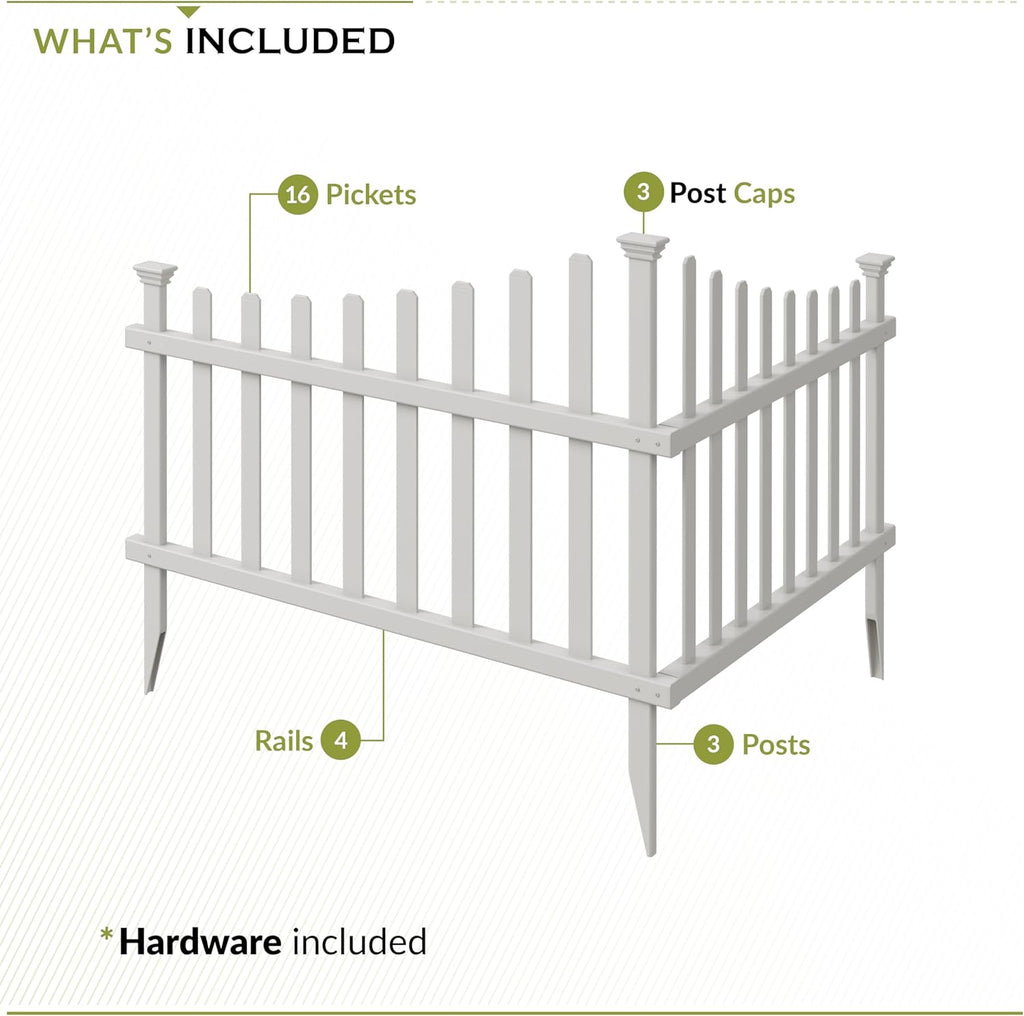 30in H x 40in W (2 Panels) No Dig Zippity Ashley Corner Vinyl Picket Fence, Garden Fence Border, Decorative Fence For Garden, White Vinyl Panels for Backyard, Patio & Yard, ZP19007