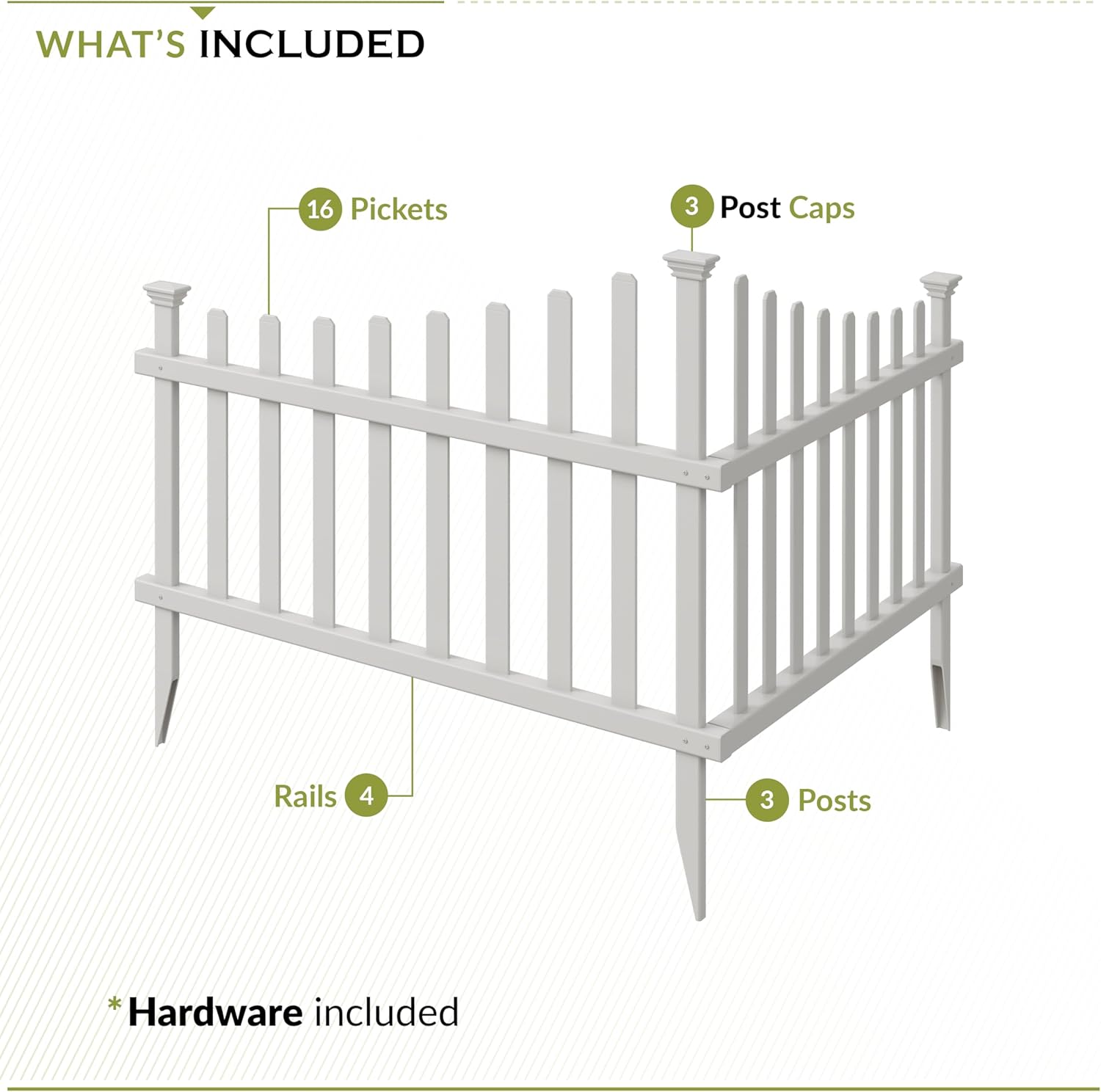 30in H x 40in W (2 Panels) No Dig Zippity Ashley Corner Vinyl Picket Fence, Garden Fence Border, Decorative Fence For Garden, White Vinyl Panels for Backyard, Patio & Yard, ZP19007