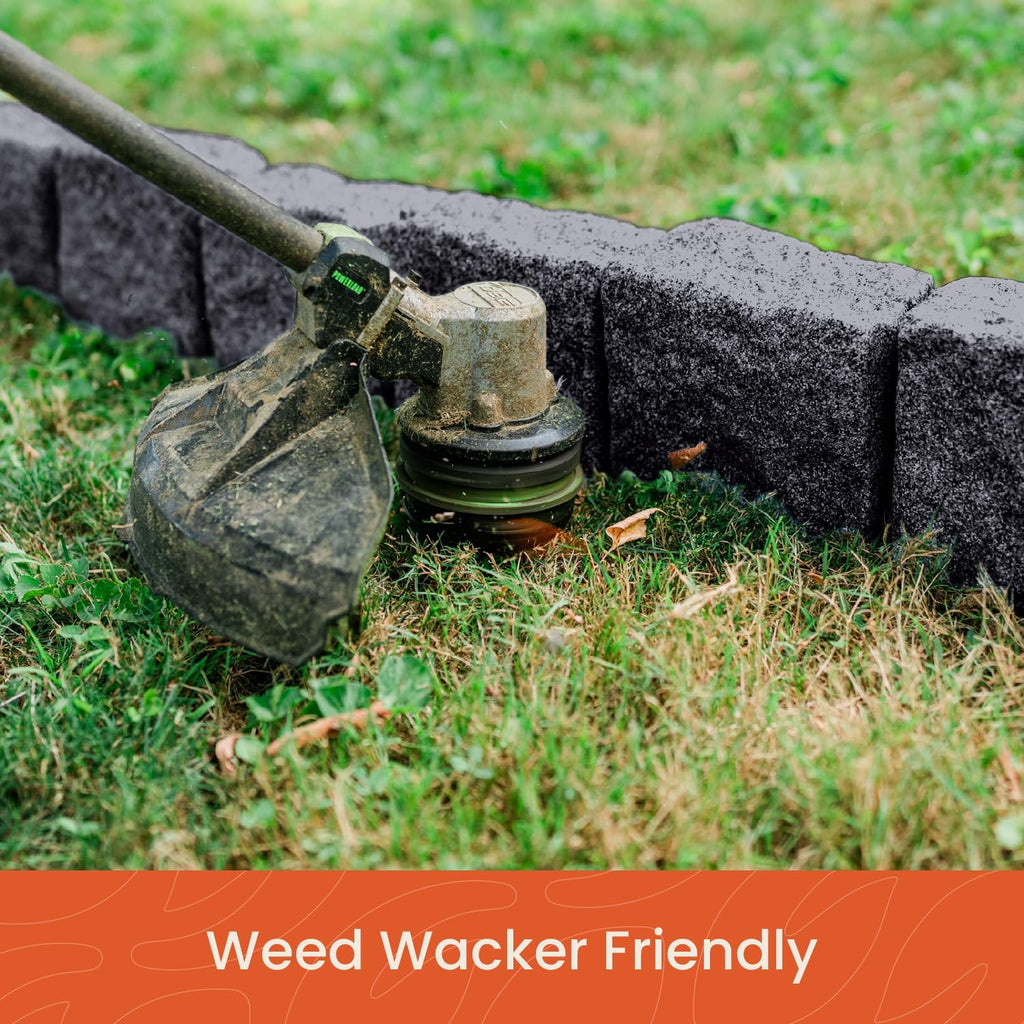 Beuta Landscape Edging | Garden Edging Border | Faux Stone Blocks for Lawn Edging, Flower Beds & Yard Edging – 4 Pack | Each Section Has 6 Blocks 48" L x 4" W x 6.5" H | 8 Spikes | Charcoal