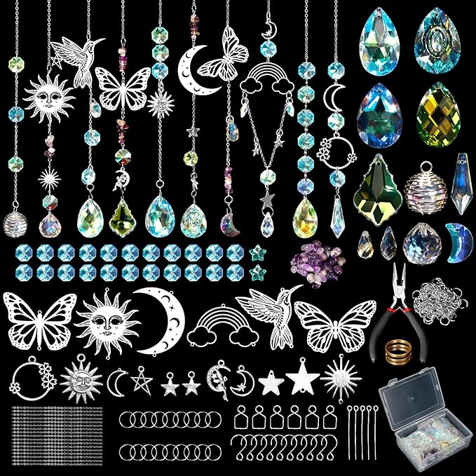 10 Set DIY Suncatcher Making Kits,Crystal Suncatcher Prism Hanging Kit with Hooks/Chain Rainbow Maker,Make Your Own Decorative Hanging Suncatcher for Adults Wedding Windows Home Garden