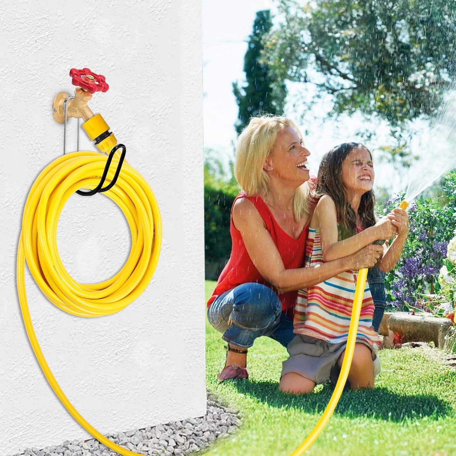 Garden Hose Holder Water Hose Hanger Wall Mounted,304Stainless Steel Solid Hose Hook Holds Up to 50Ft Garden Hose, Expandable Hose, Water Hose(Black Paint 2pcs)