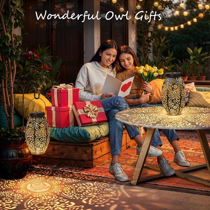 Owl Solar Outdoor Lantern Waterproof, Garden Decor Gifts for Women, LED Metal Garden Solar Lights for Porch, Yard, Patio Ornaments, Mothers Day Gifts for Mom Grandma (Antique Bronze,1Pack)