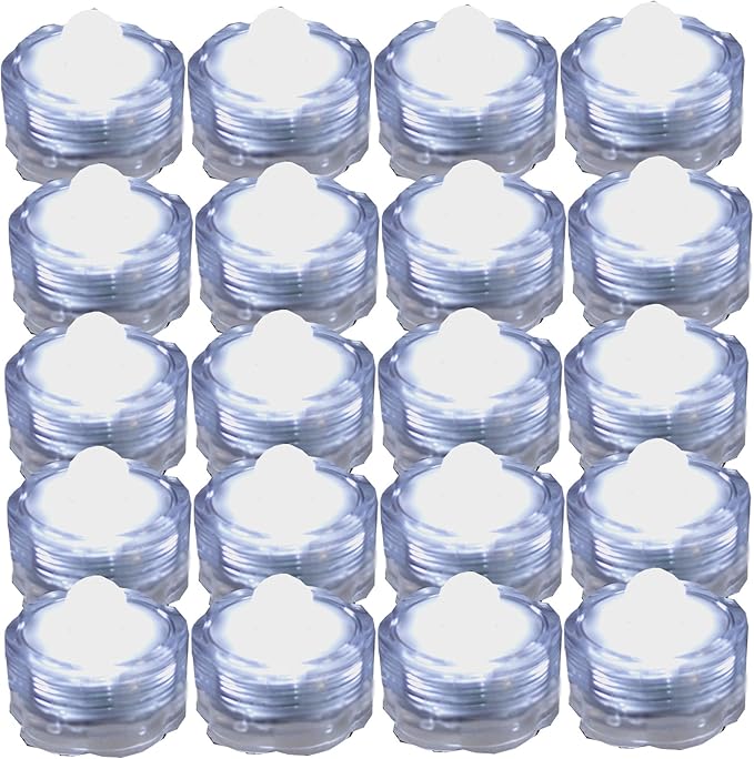 Bright LED Floral Tea Light Submersible Lights for Party Wedding (White, 20 Pack)
