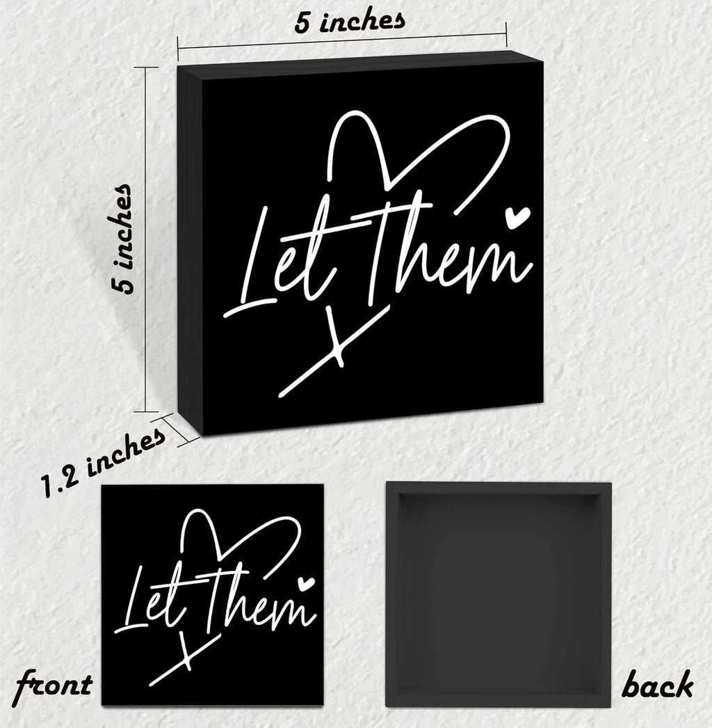 Let Them Wooden Sign, Black Office Decorations for Work, Let Them Mental Health Rustic Wood Box Signs 5x5 Inch, Desk Shelf Tabletop Decor for Home Cubicle Decor, Office Gifts for Coworkers Women, 18