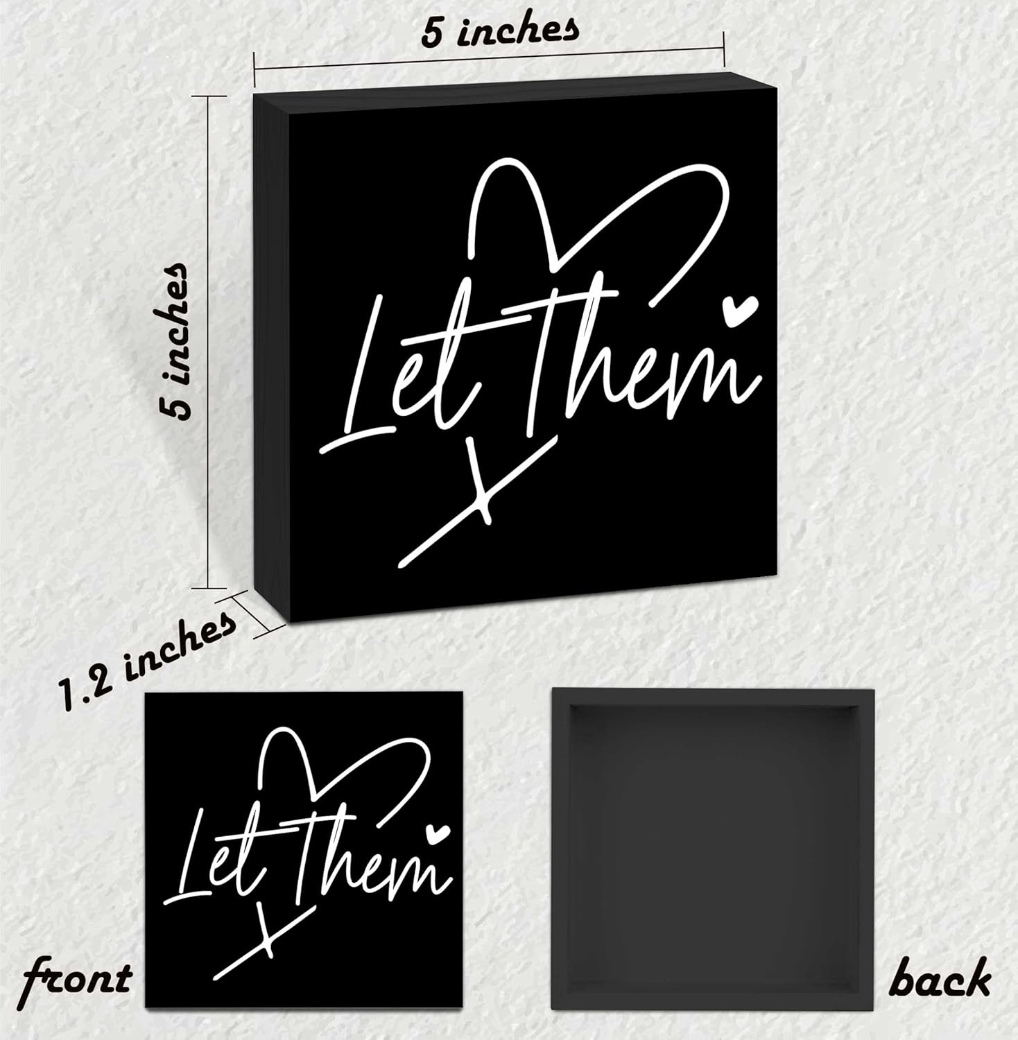 Let Them Wooden Sign, Black Office Decorations for Work, Let Them Mental Health Rustic Wood Box Signs 5x5 Inch, Desk Shelf Tabletop Decor for Home Cubicle Decor, Office Gifts for Coworkers Women, 18