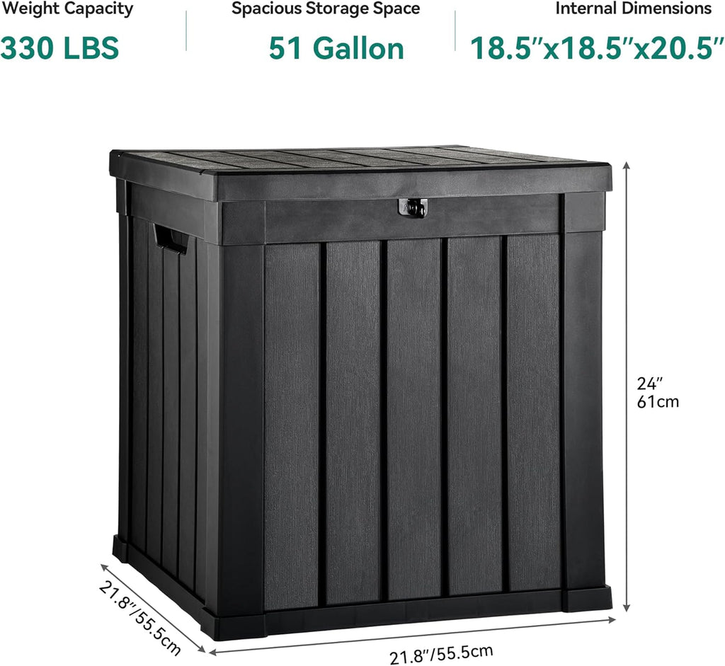 YITAHOME Deck Box, 51 Gallon Weatherproof Outdoor Storage Container for Patio Cushions, Pool Supplies, Garden Tools, Lockable Lid and Side Handles, Black