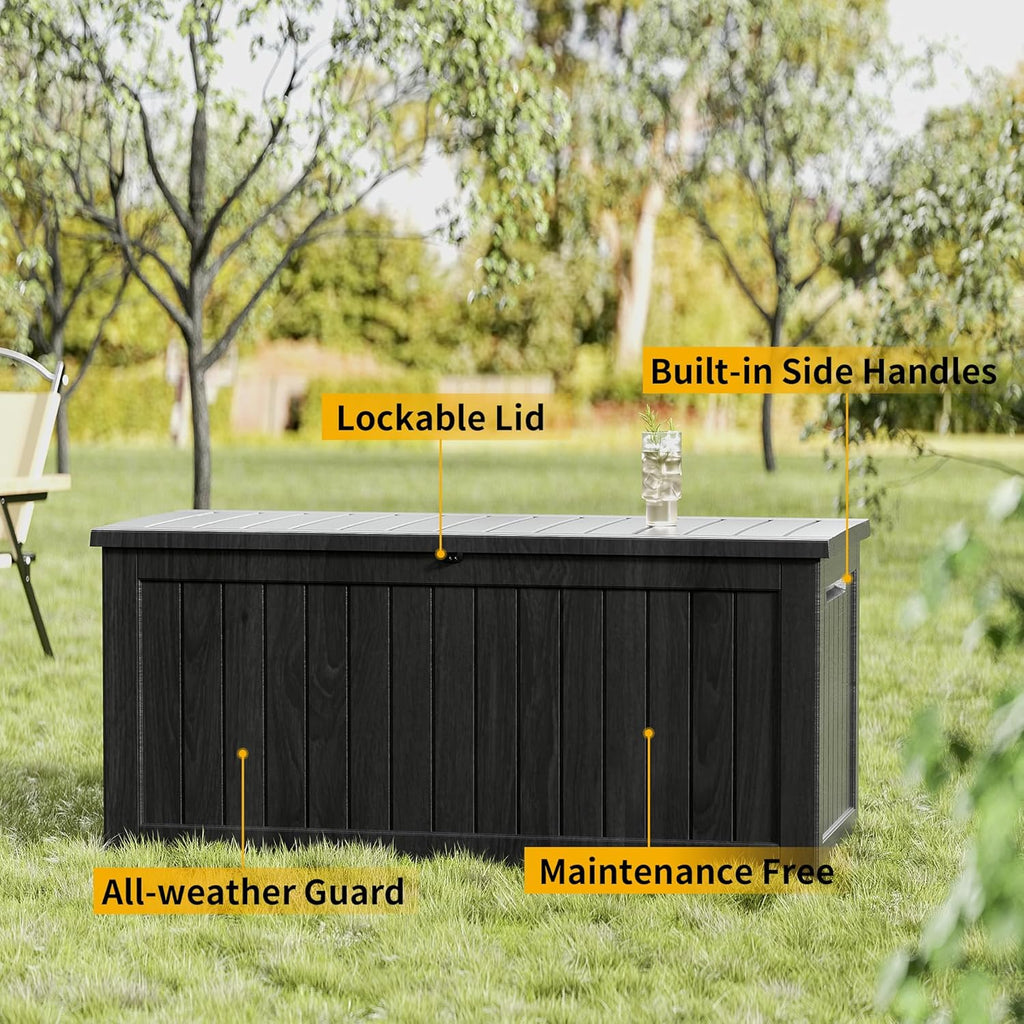 270 Gallon Deck Box, Resin Outdoor Indoor Waterproof Storage Box, Lockable Storage Box With Handle for Patio Furniture - Garden Tools - Swimming Pool Tools UV-Resistant - Black