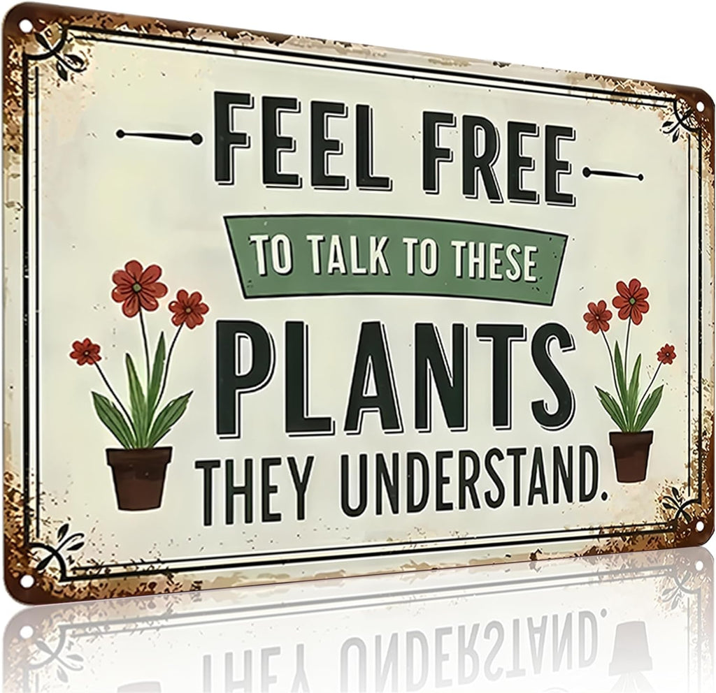 Bestylez Garden Gifts Feel Free to Talk with These Plants They Understand Vintage Gardening Signs for Home Garden Greenhouse Living Room Bedroom Yard Outdoor Decor 8X12 Inch (3373)
