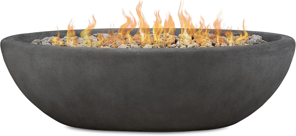 Real Flame Riverside 58" Oval Propane Fire Pit Bowl, Push-Button Ignition, Includes 28" Stainless Steel Burner, Lightweight 50,000 BTUs of Heat - Adjustable Flame Height