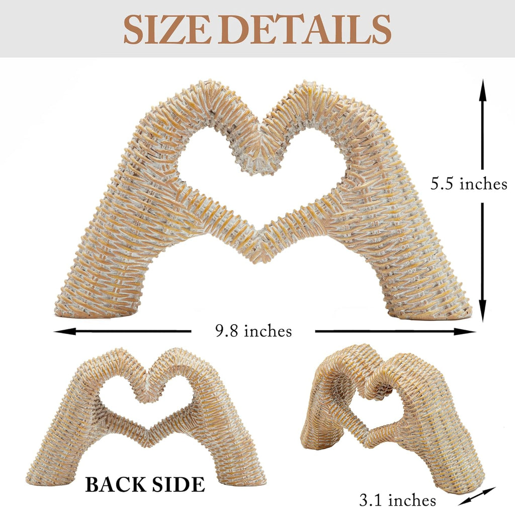 Heart Hands Sculpture, Gold Room Decor for Living Room Bedroom Bookshelf, Gifts for Mom Mother' s Day, Father's Day (No Bracelets) Rattan