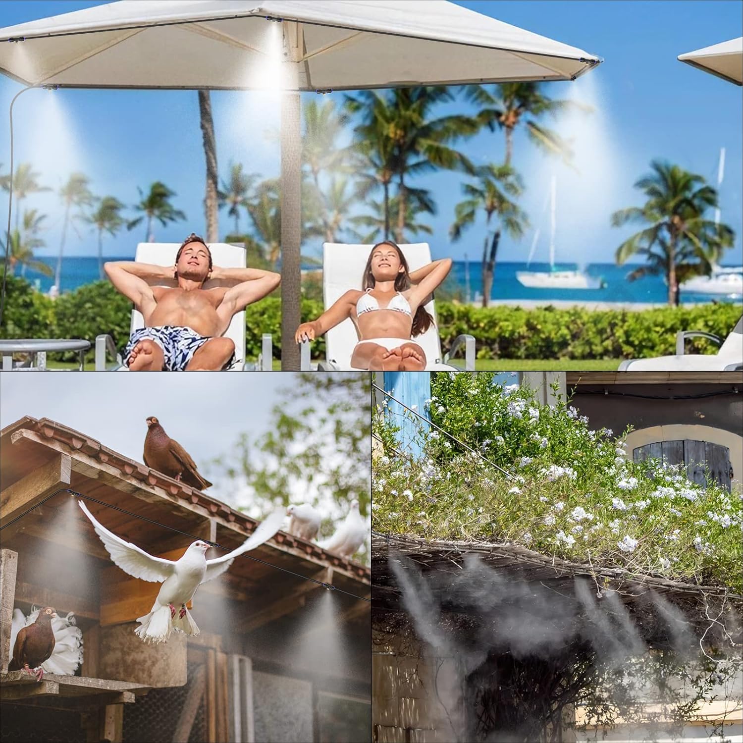 Misting System with Water Filter - Upgraded Signice 50 Ft (15.3M) Line & 12 Brass Mist Nozzles Outdoor Misters for Patio Cooling Mister Systems Kit for Outside Garden Backyard Greenhouse (Black)