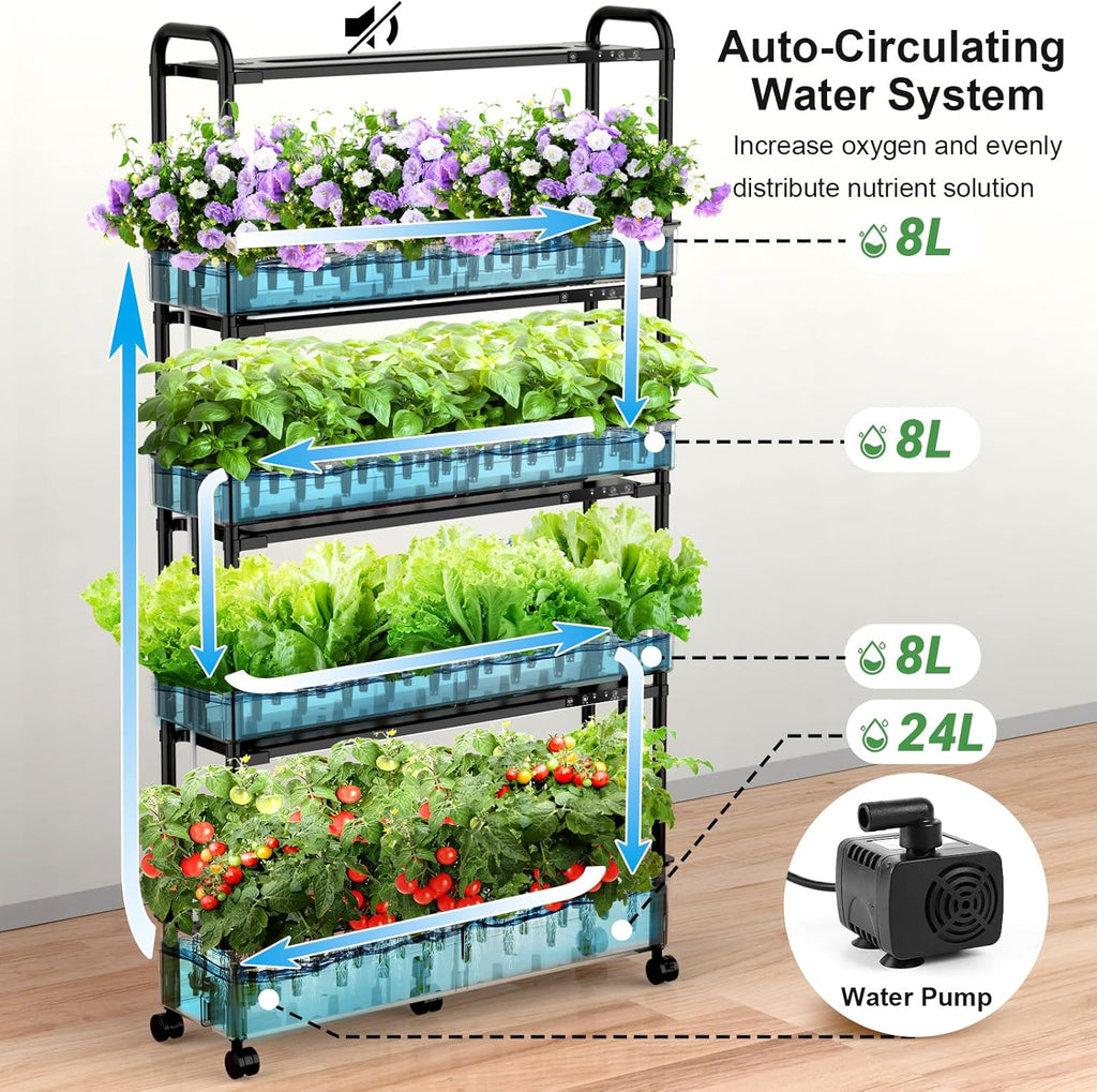 Growell Large Hydroponics Growing System Kit, 120 Pods Vertical Hydroponic Garden with 2 Light Modes Grow Light, Auto Circulating Water System, 48L Indoor Gardening System for Herb Vegetable Fruit