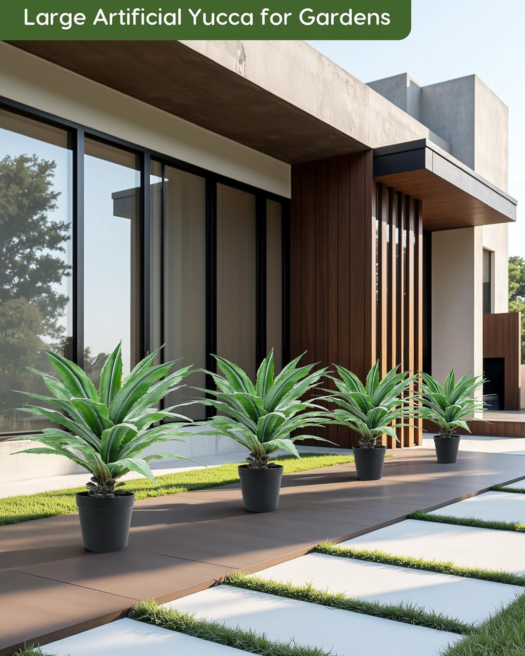 Velener Artificial Agave Plant in Black Pot with Real Stone Pebbles, Large Fake Agave Plants with Green Serrated Leaves, Faux Yucca for Indoor and Outdoor Decor-32 Inches Tall, 40 Leaves