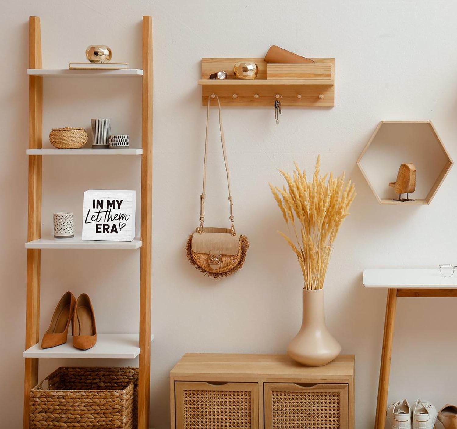 Let Them Wooden Sign, Desk Decorations For Women Office, 5x5 Inch Farmhouse Funny Office Decor Wood Box Sign, Desk Shelf Cubicle Accessories, Appreciation Gifts for Coworkers Boss, 08