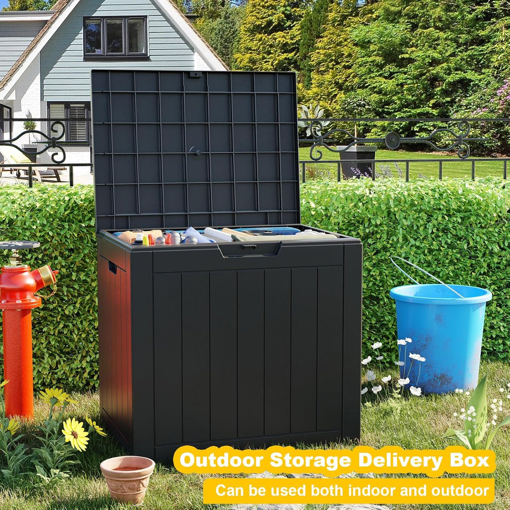 30 Gallon Outdoor Storage Box, UV Resistant Outdoor Storage Box Waterproof, Lockable Resin Deck Box for Garden Tools Equipment and Cushions, Black