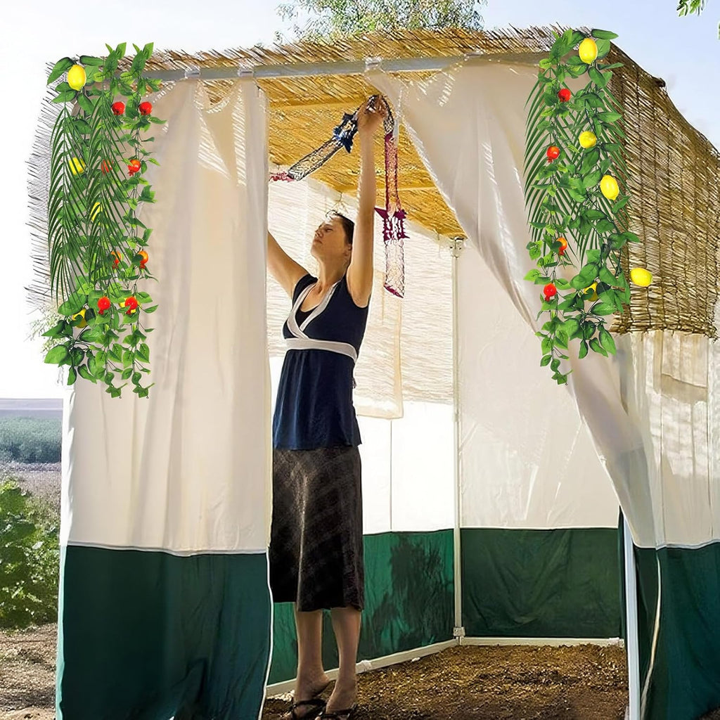 12 Pack Sukkah Kit Decorations for Sukkot 2 Pcs 3.9x9.8ft Natural Reed Bamboo Fencing 8 Pcs Palm Leaves 7.7ft Hanging Pomegranate Garland Sukkah Tent Supplies for Jewish Holiday Party Outdoor Decor