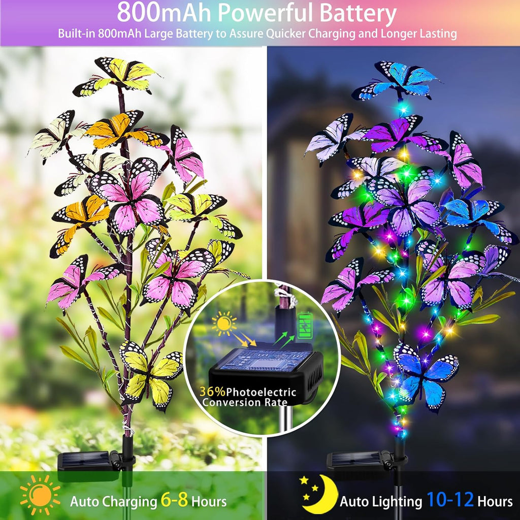 Solar Garden Lights Outdoor, Waterproof 6 Pack Solar Butterfly Lights with 60 LED 12 Butterfly Colorful Lighting for Garden Yard Lawn Outdoor Decor, Gift for Mom Women Mother's Day
