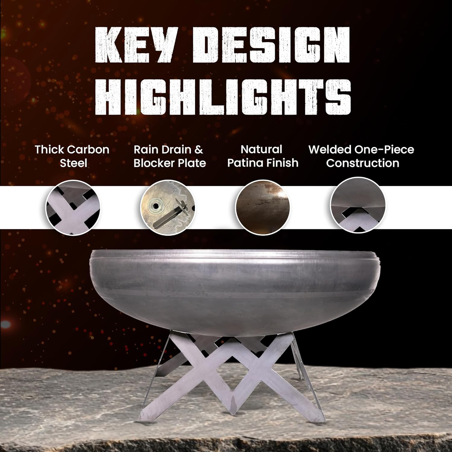 Liberty Fire Pit – Ohio Flame Wood Burning Outdoor Fire Pit - 48" Diameter with Angled Base (Made in USA)