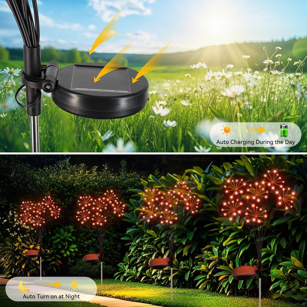Solar Garden Lights 2 Pack Waterproof Swaying Starburst Light Solar Outdoor Lights for Yard Patio Walkway Pathway Party Wedding Decoration, Unique Gifts for Women, Orange