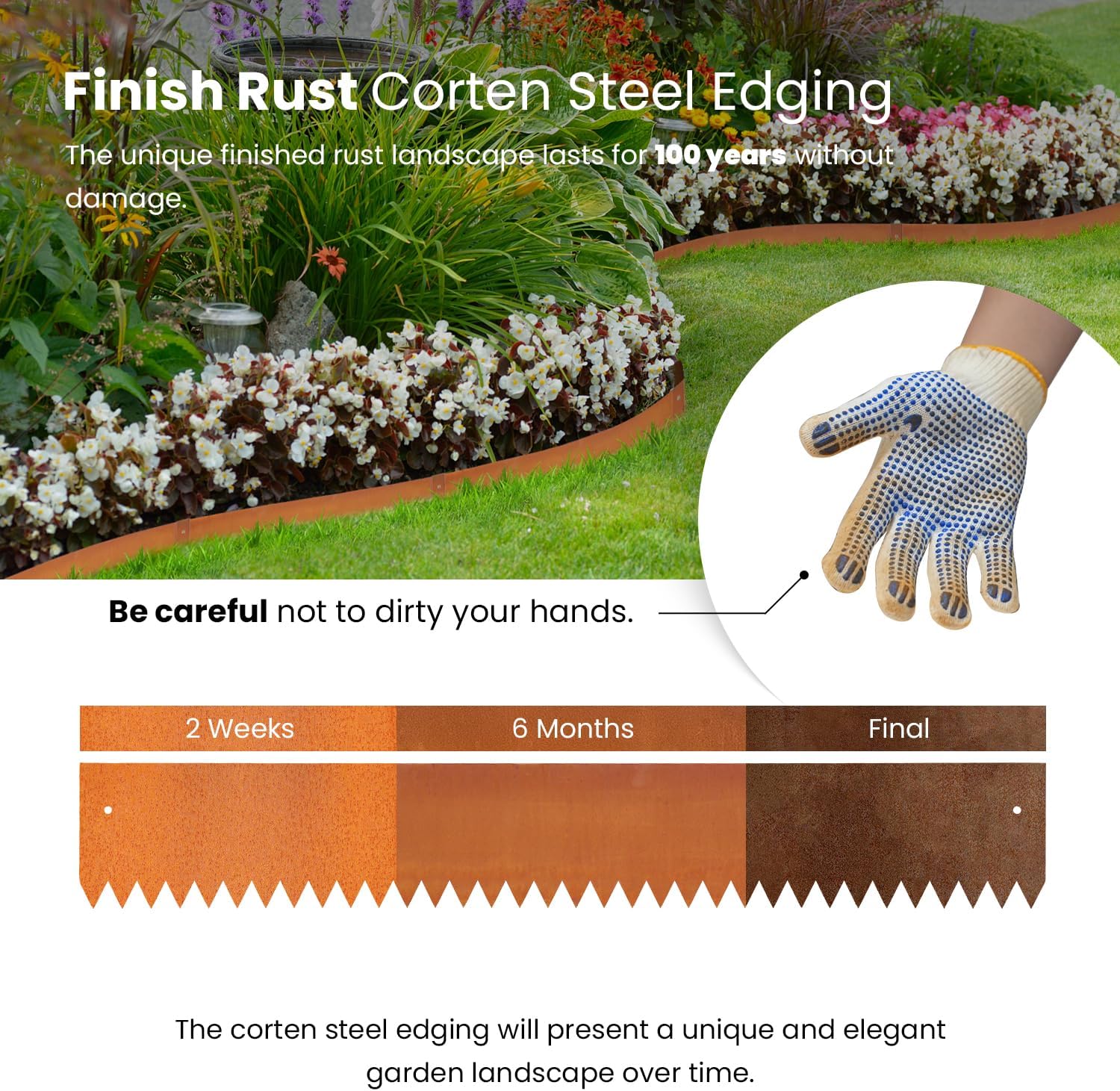 Corten Steel Landscape Edging Steel Landscaping Edging Metal Garden Edging Lawn Edge Border Rust Patina 40 Inch Strips 6 Inch Depth Hammer-in for Outdoor Yard Lawn Flower Plant 6 pcs