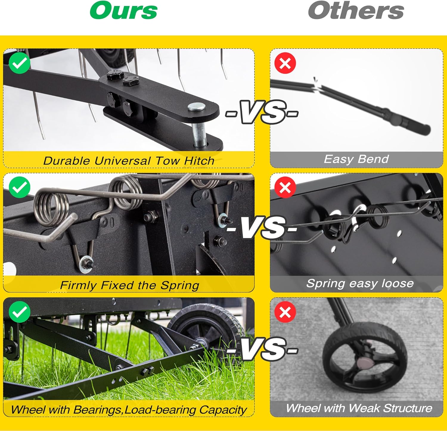 Suchtale 48inch Tow Behind Dethatcher with 24 Spring Steel Tines,Lawn Sweeper Garden Grass Tractor Rake Removes Thatch from Large Lawns, Riding Lawn Mower Attachments for Outdoor Yard Tools Lawn Care