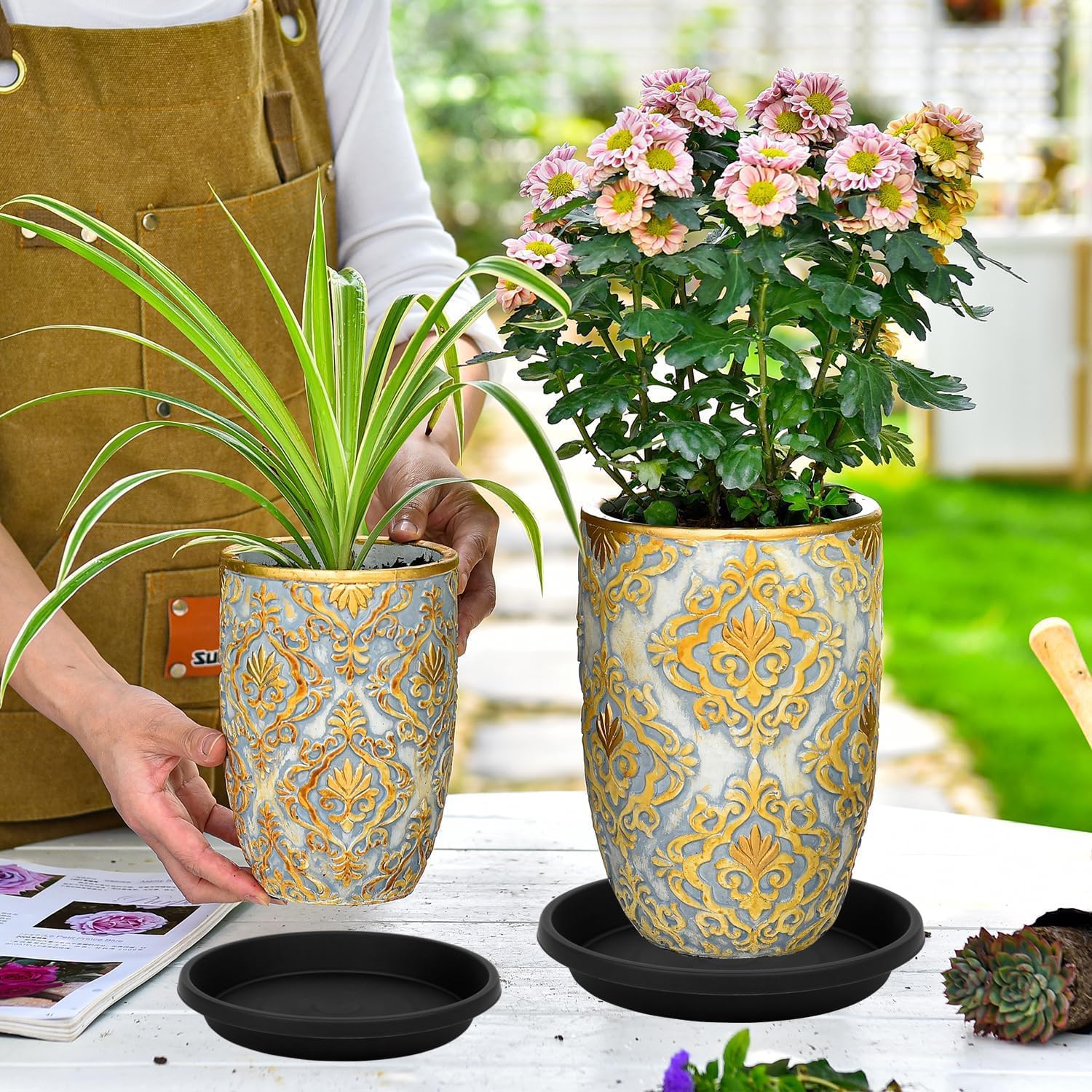 4 Pack Large Plant Saucer 18 Inch, Extra-Large Deep Plastic Plant Trays for Pots, Plant Water Catcher Tray for Plants, Flower Pot Saucers, Plant Saucers for Indoors Outdoor