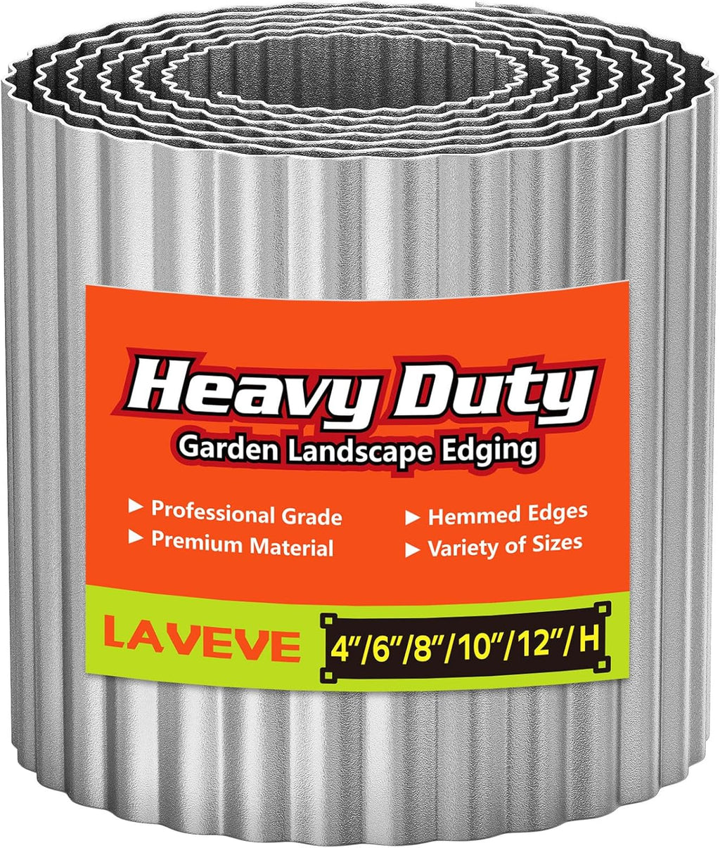 LAVEVE Corrugated Metal Garden Edging 8" x 20Ft, Landscape Edging Border for Lawn, Flower Bed, Garden Fence, Paver Edging (Silver)