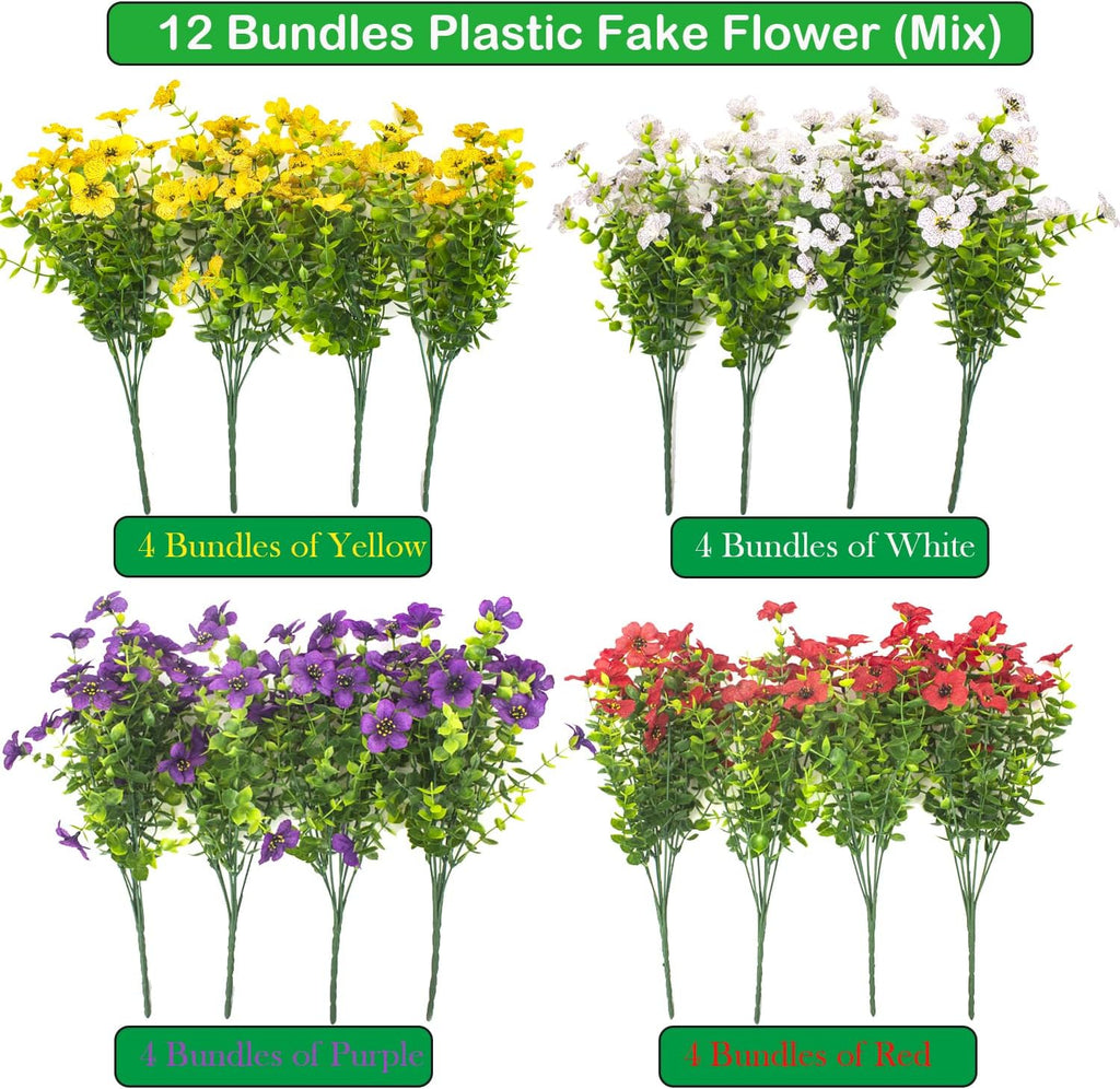 Artificial Fake Plants Flowers for Outdoor Spring Decoration, 16 Bundles Faux Silk Colorful Daisy UV Resistant Realistic for Outside Porch Patio Home Yard Garden Planters Pots Window Box(Mix)