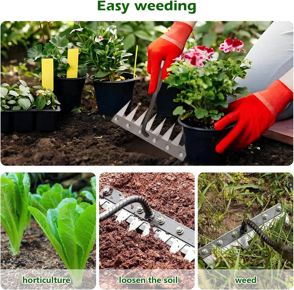 Iron Weeding Rake 2.0, New 5/6/7/8 Garden Weeder Rakes, Heavy Duty Yard Rake Hand Weeder Puller Tool for Efficient Weed Removal, Soil Cultivation, and Lawn Care, Without Stick (5 Teeth)