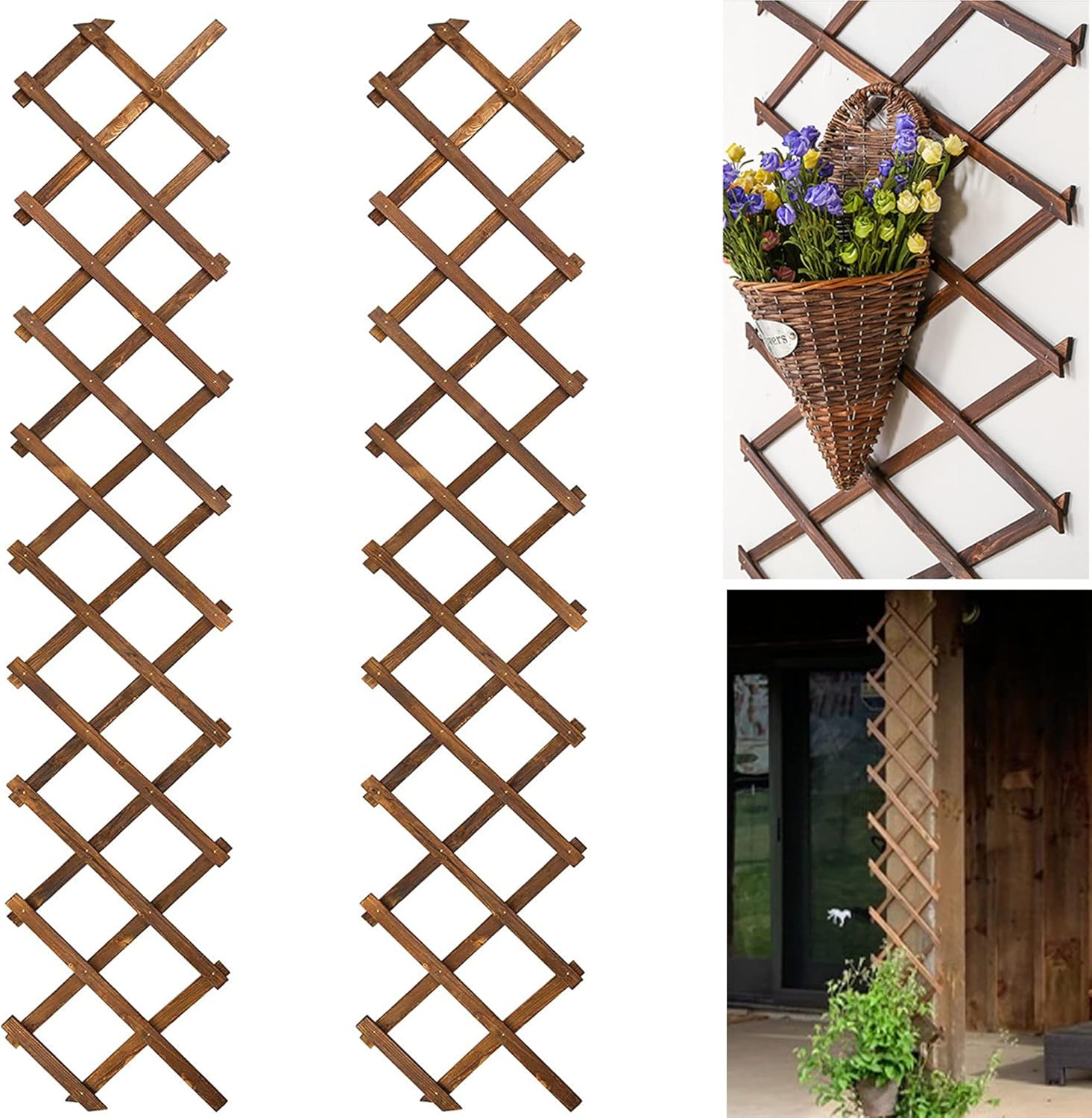 2Pack Expandable Wooden Lattice Wall,Plant Garden Trellis for Climbing Plants Outdoor, Plant Vertical Rack Wall Decor Indoor