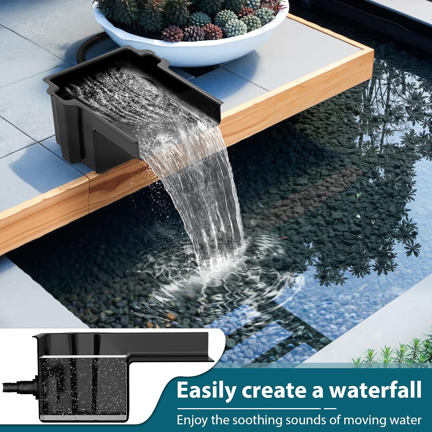 Buzzlett Waterfall Spillway with 8 inch Wide Weir, Smooth Flow Pond Waterfall Box, Easy Installation, Durable Construction, Long-Lasting for Outdoor, Ideal for Gardens, Pond Water Features and Streams