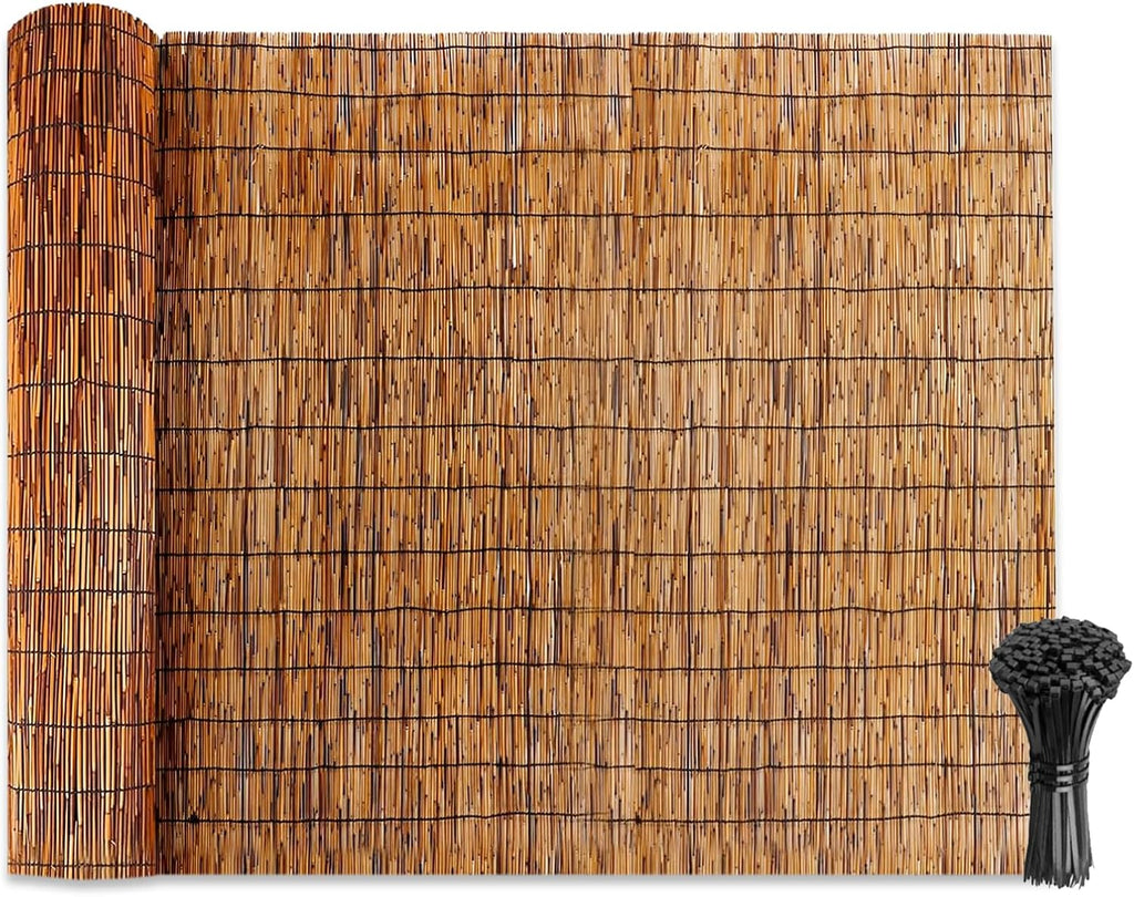 Natural Reed Fencing Rolls: Privacy Bamboo Fence 3/4/5/6ft High Roll Reed Screen, Decorative Bamboo Fencing for Outdoor Balcony Patio Garden Backyard,with Cable Zip Ties(Coffee, 3.3x16.4ft)