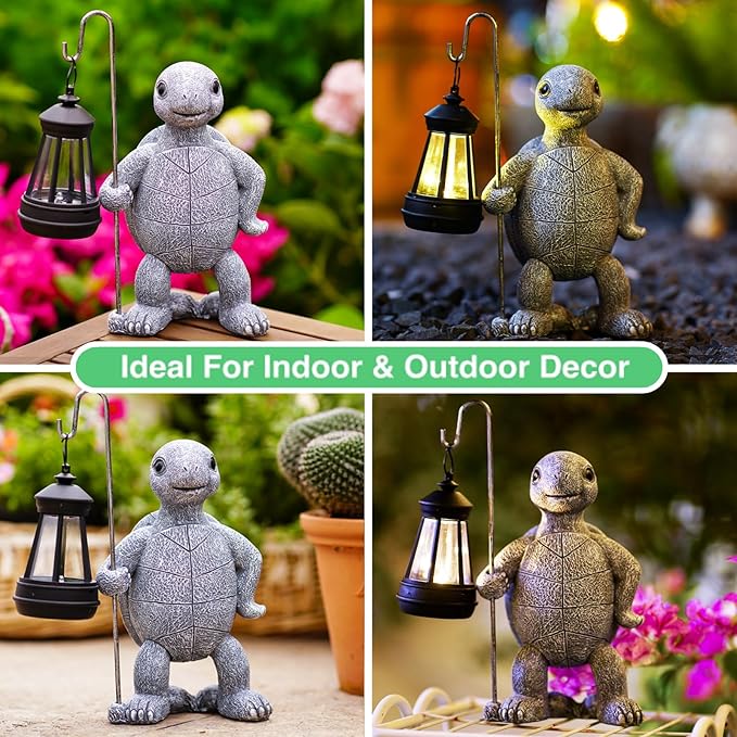 Garden Turtle Statue with Solar Lantern - Outdoor Garden Decor for Outside Yard Patio Balcony Lawn Decor - Unique Gardening Gifts for Mom Grandma