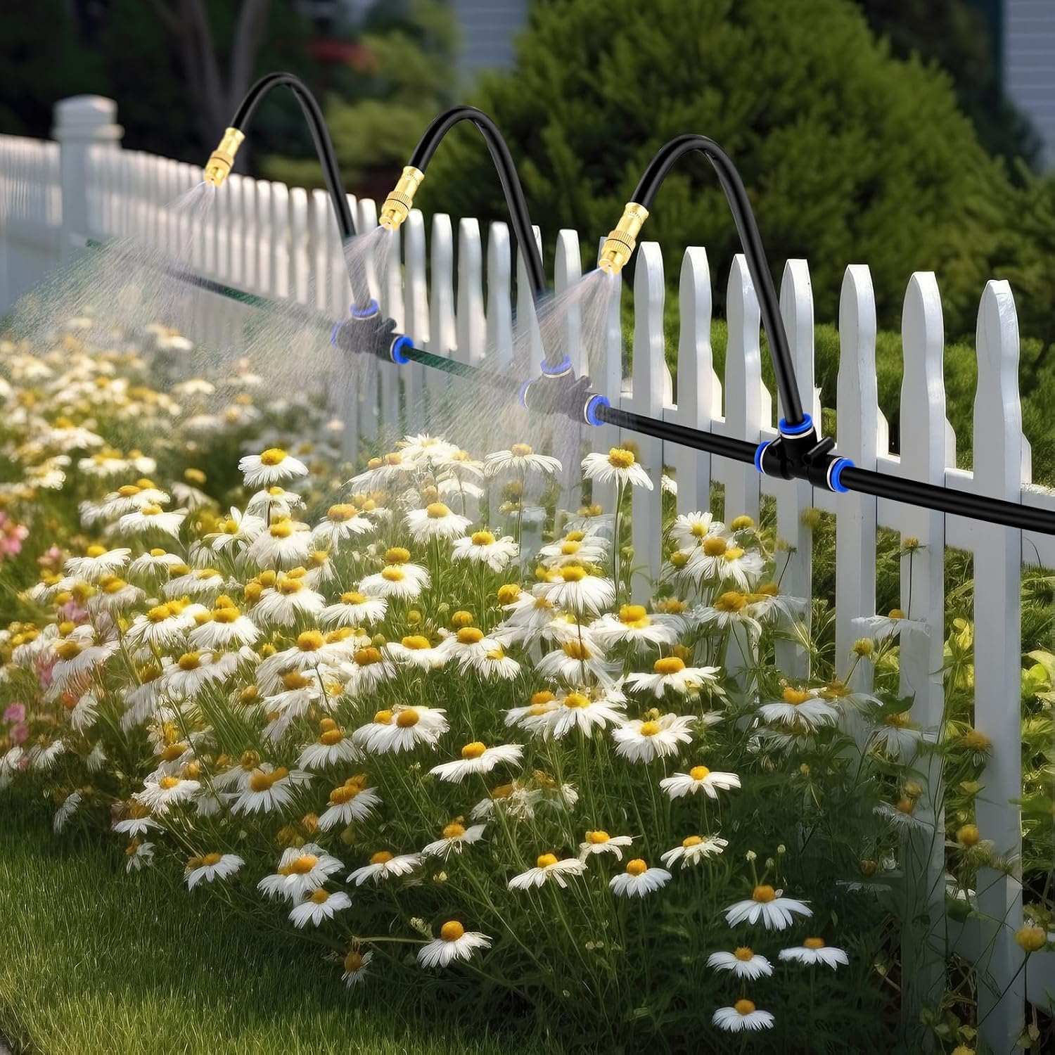 Zonon 10 Pcs Brass Misting Nozzles Tee with 16 Inch Built in Hose 360 Degree Rotation Adjustable Water Mister Nozzles Thread Sprayer 0.043" Misting Parts and Accessories for Patio Outdoor Cooling