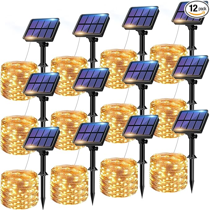 12 Pack Solar String Lights Outdoor, Total 960LED 396FT Solar Fairy Twinkle Lights Outdoor Waterproof 8 Modes Copper Wire Solar Lights for Outside Garden Patio Tree Christmas Wedding Party Decor