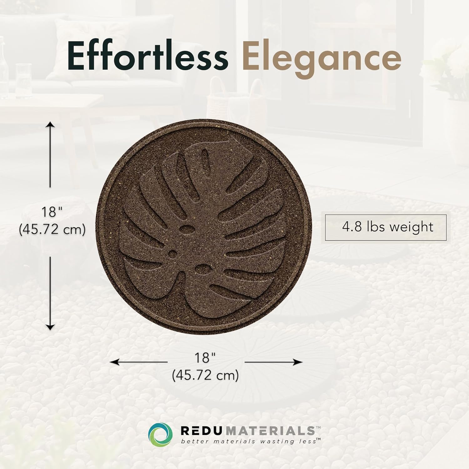 Garden Central 4-Pack 18”x18” Fake Tropical Leaf Rubber Stepping Stones, Round, Brown – Reversible Non-Slip Outdoor Faux Decorative Set for Landscaping – DIY Decor for Walkways & Yard Pathways