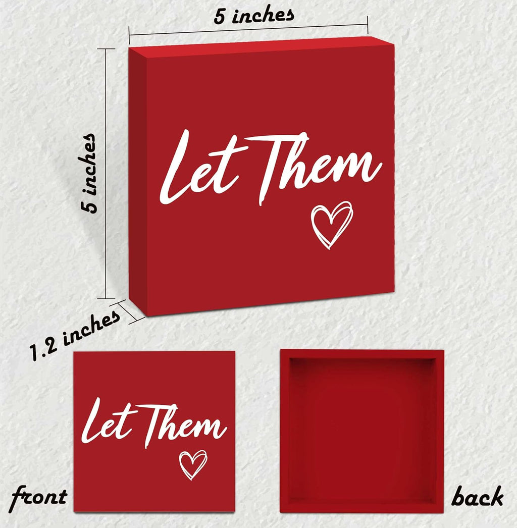 Let Them Wooden Box Sign 5 X 5", Farmhouse Desk Sign Boss Lady Office Cubicle Decor, Let Them Desk Accessories for Therapist Office Living Room Bathroom, Inspirational Boss Gifts for Women (Red)