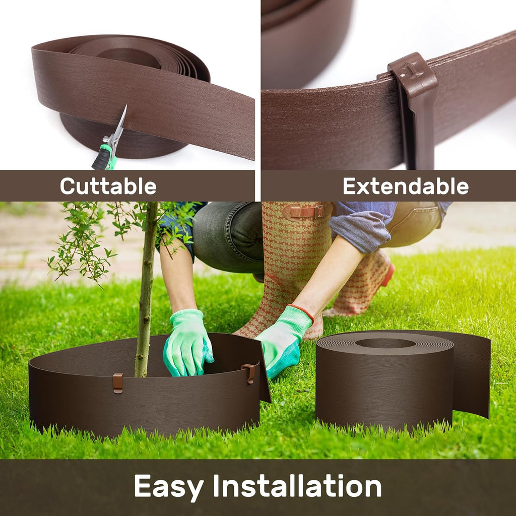 AGTEK 60FT Plastic Landscape Edging Coil Kit, 4 inch High Terrace Board Garden Edging Border with 18 Stakes